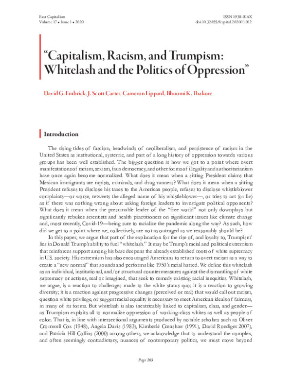 (PDF) Capitalism, Racism, and Trumpism: Whitelash and the Politics of ...