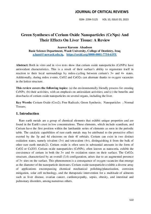 (PDF) Green Syntheses of Cerium Oxide Nanoparticles (CeNps) And Their ...