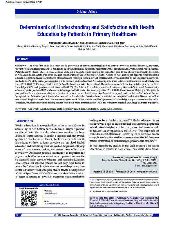 (PDF) Determinants of understanding and satisfaction with health ...