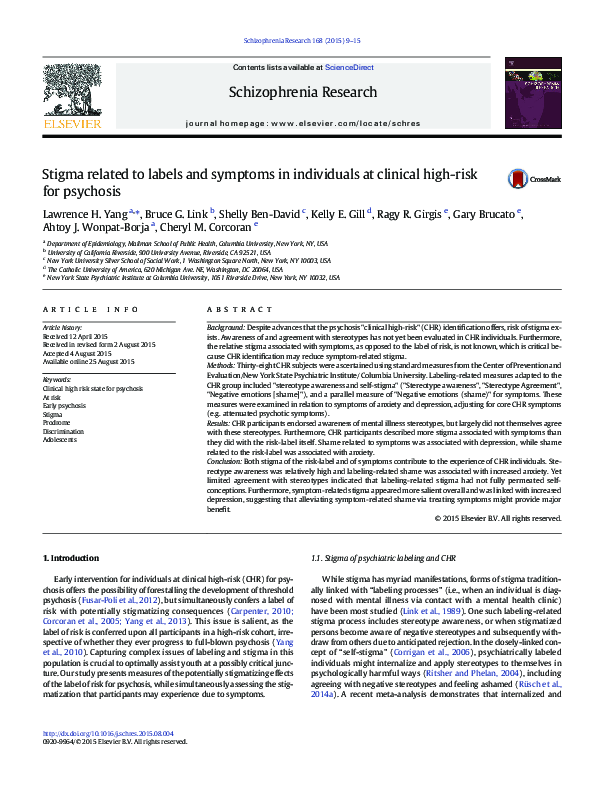 (PDF) Stigma related to labels and symptoms in individuals at clinical ...