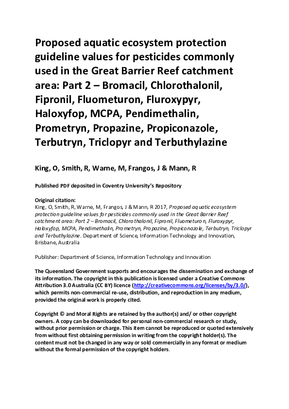 (PDF) Proposed aquatic ecosystem protection guideline values for ...