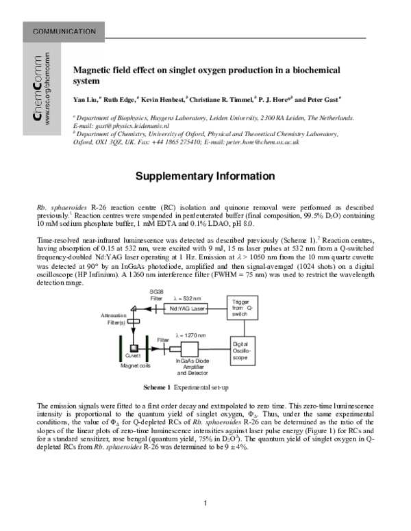 (PDF) Magnetic field effect on singlet oxygen production in a ...