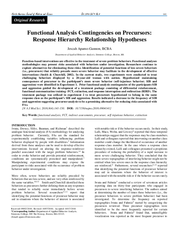 (PDF) Functional Analysis Contingencies on Precursors: Response ...