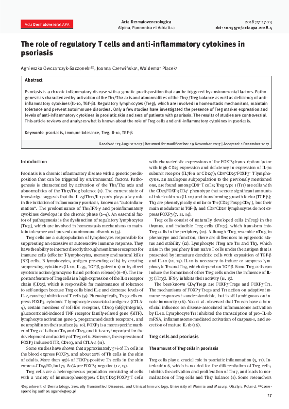 (PDF) The role of regulatory T cells and anti-inflammatory cytokines in ...