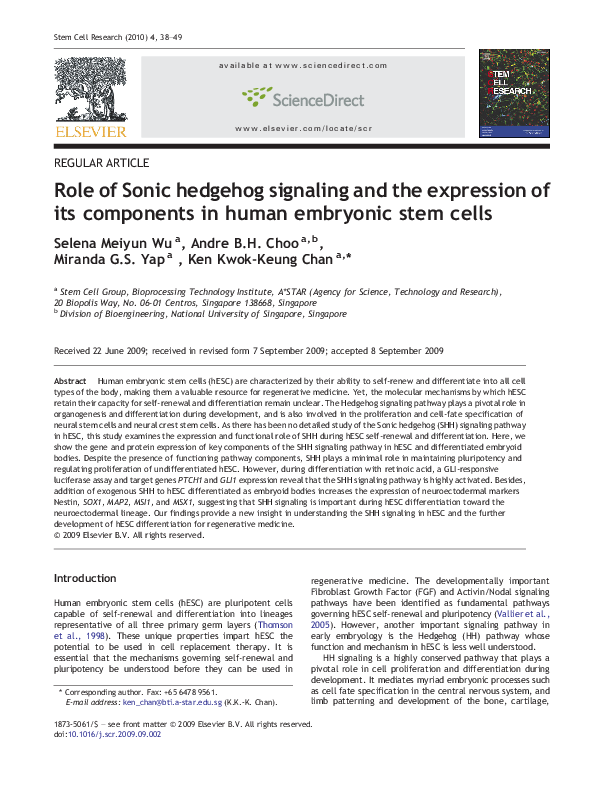 (PDF) Role of Sonic hedgehog signaling and the expression of its ...