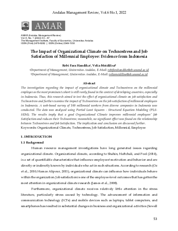 (PDF) The Impact of Organizational Climate on Technostress and Job ...