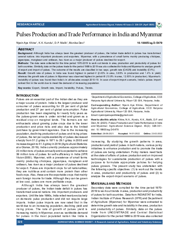 (PDF) Pulses Production and Trade Performance in India and Myanmar