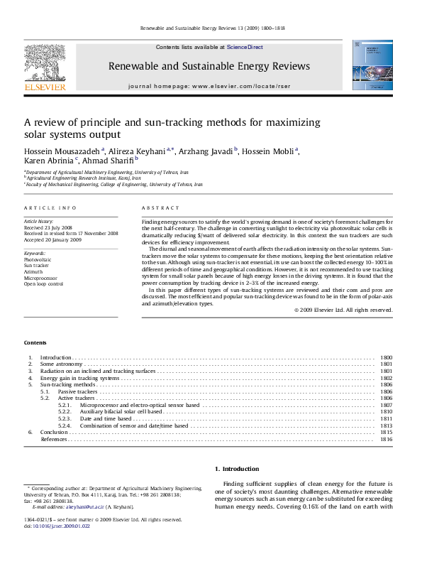(PDF) A review of principle and sun-tracking methods for maximizing ...