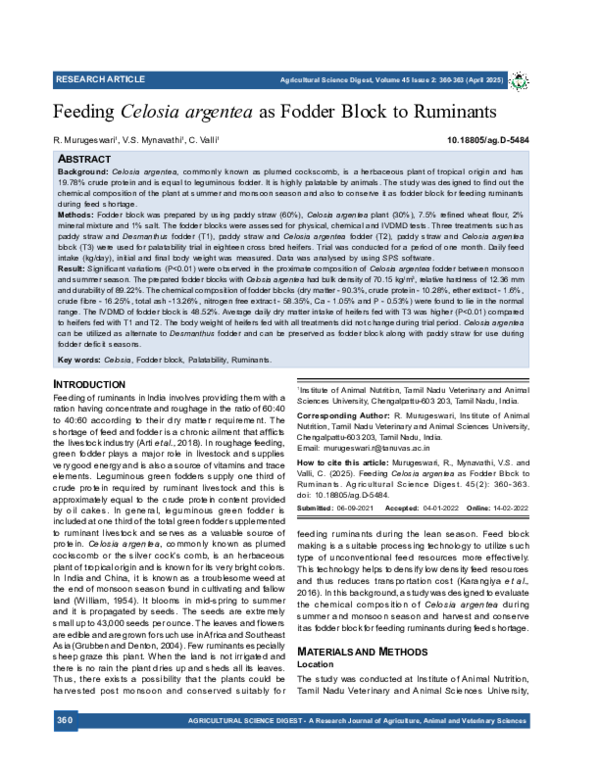 (PDF) Feeding Celosia argentea as Fodder Block to Ruminants