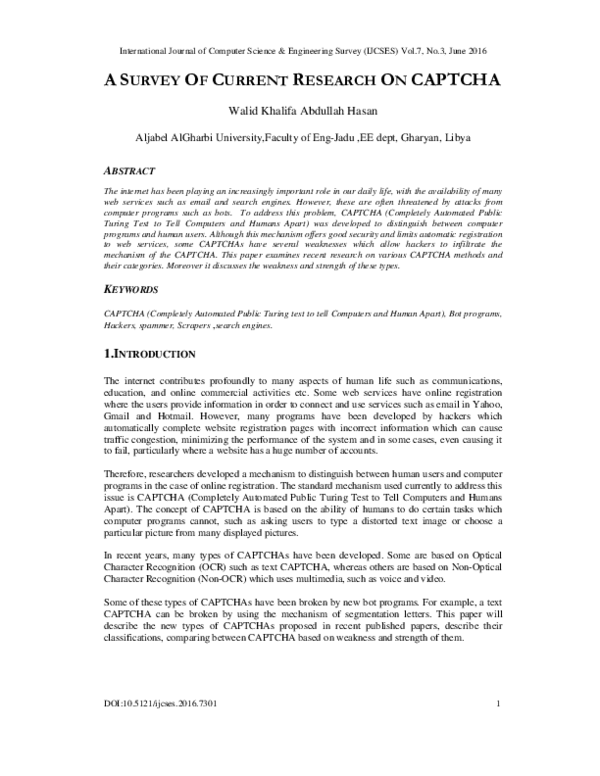 (PDF) A Survey of Current Research on CAPTCHA