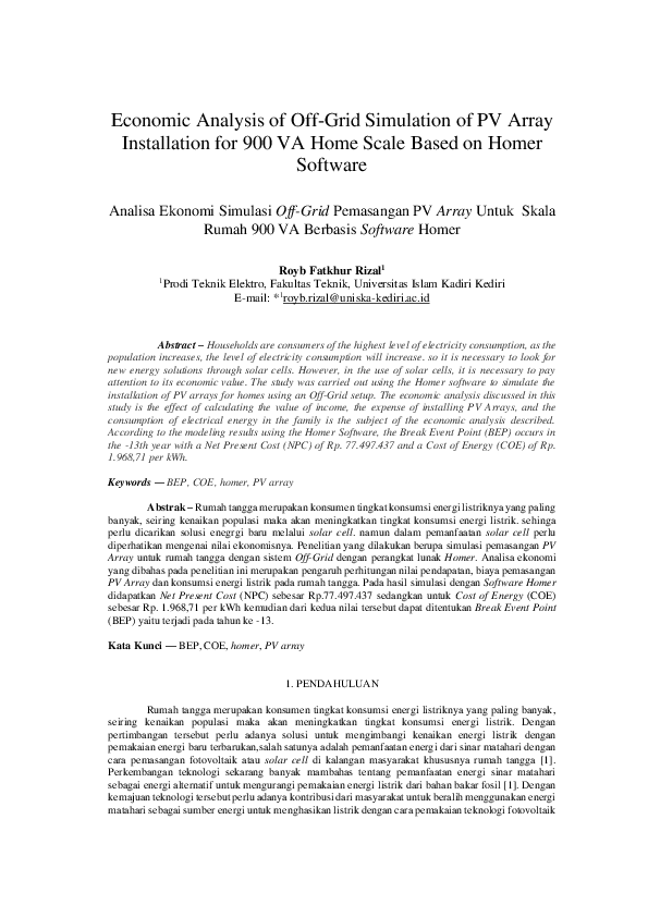 (PDF) Economic Analysis of Off-Grid Simulation of PV Array Installation ...