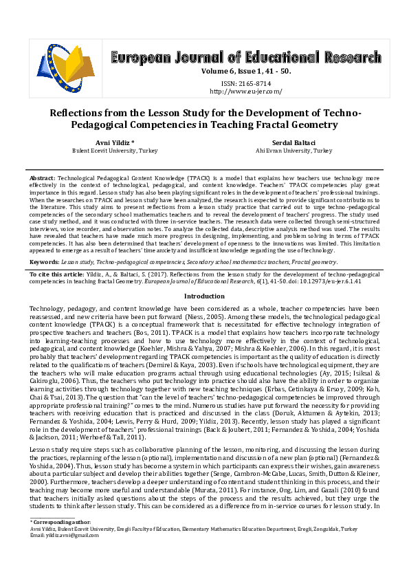 (PDF) Reflections from the Lesson Study for the Development of Techno ...