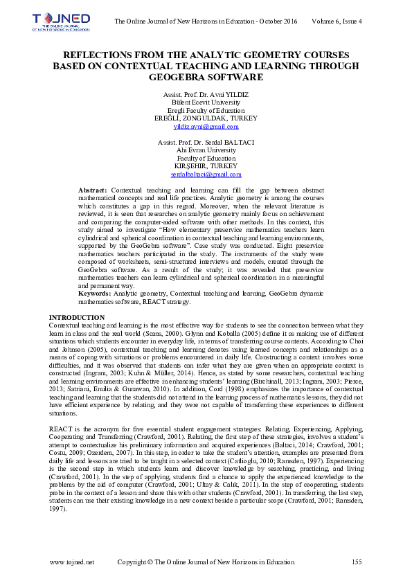 (PDF) Reflections from the Analytic Geometry Courses Based on ...