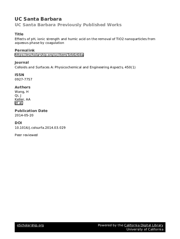 (PDF) Effects of pH, ionic strength and humic acid on the removal of ...