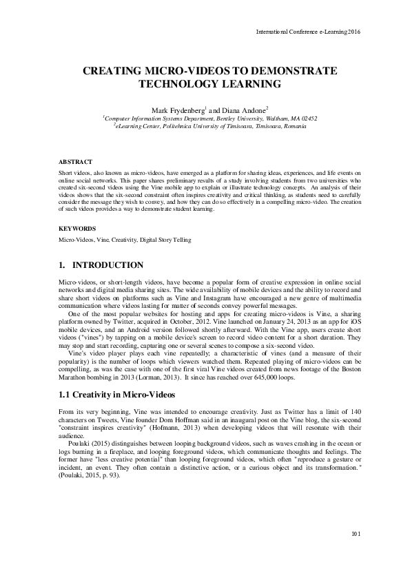 (PDF) Creating Micro-Videos to Demonstrate Technology Learning