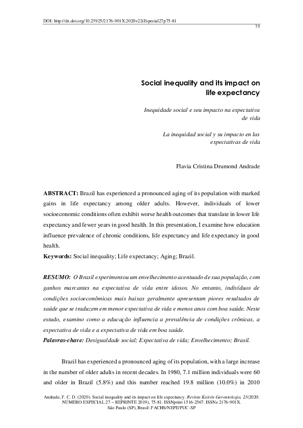 (PDF) Social inequality and its impact on life expectancy
