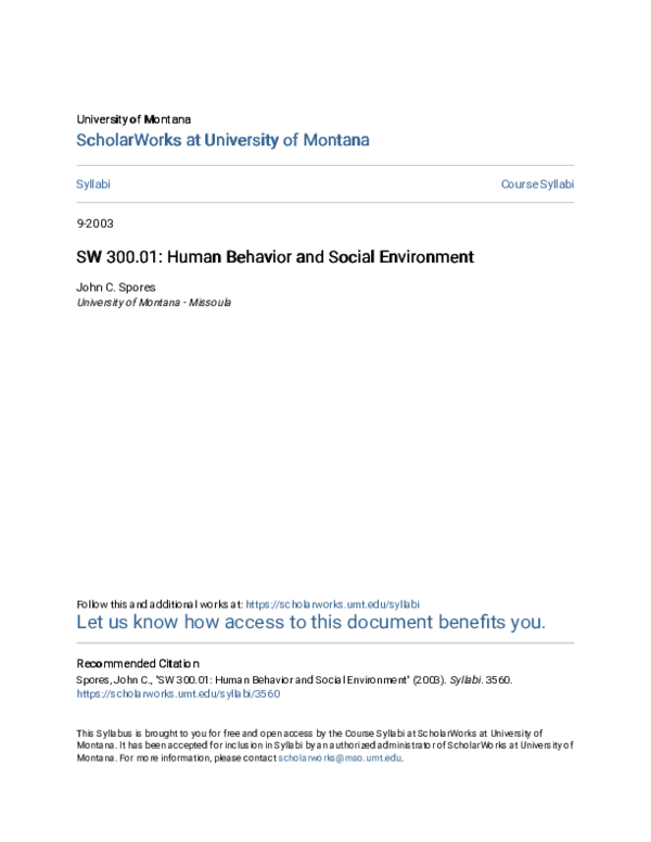 (PDF) SW 300.01: Human Behavior and Social Environment