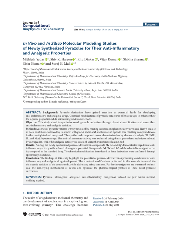 (PDF) In Vivo and In Silico Molecular Modeling Studies of Newly ...