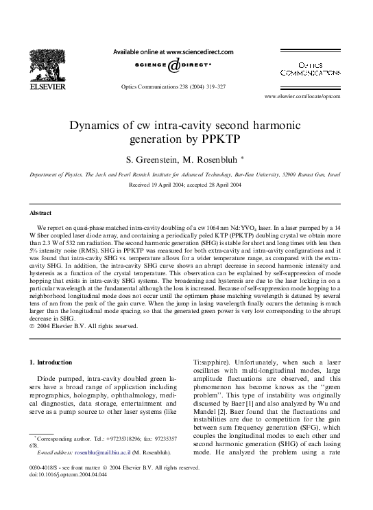 (PDF) Dynamics of cw intra-cavity second harmonic generation by PPKTP