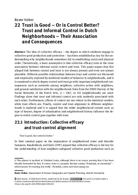 (PDF) 22. Trust is Good – Or is Control Better? Trust and Informal ...