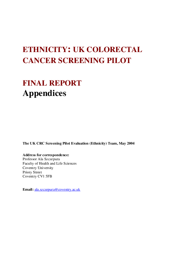 (PDF) Ethnicity: UK Colorectal Cancer Screening Pilot Final Report