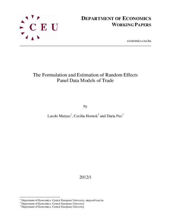 (PDF) The Formulation and Estimation of Random Effects Panel Data ...