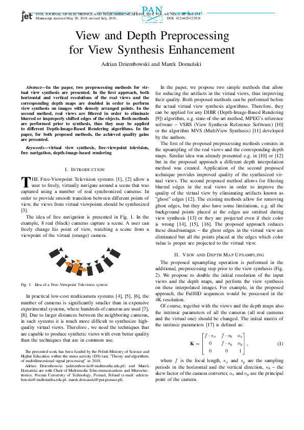 (PDF) View and Depth Preprocessing for View Synthesis Enhancement