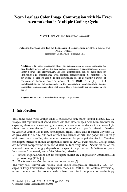 (PDF) Near-Lossless Color Image Compression with No Error Accumulation ...