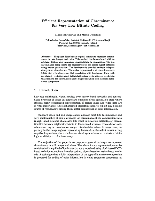 (PDF) Efficient representation of chrominance for very low bitrate coding
