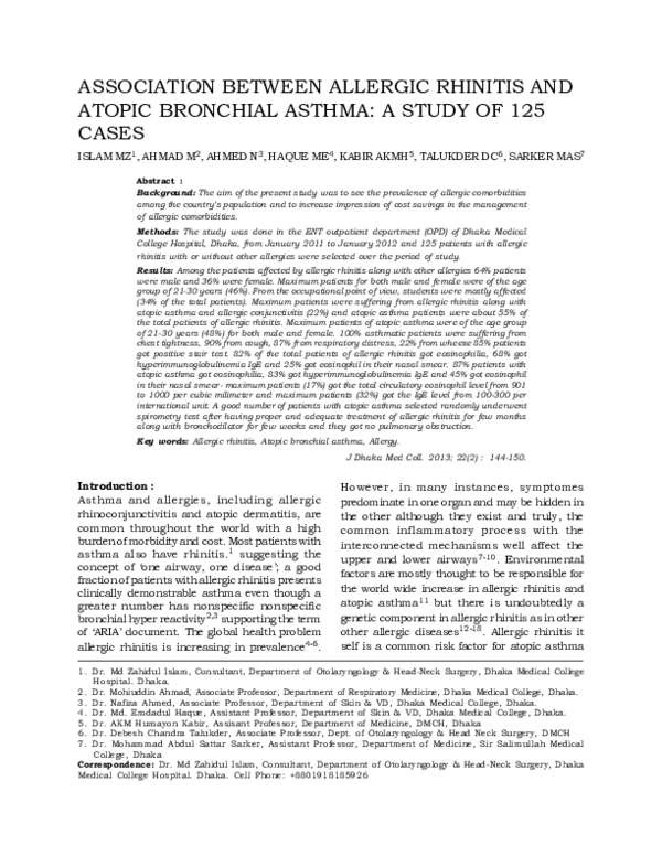 (PDF) Association between allergic rhinitis and atopic bronchial asthma ...