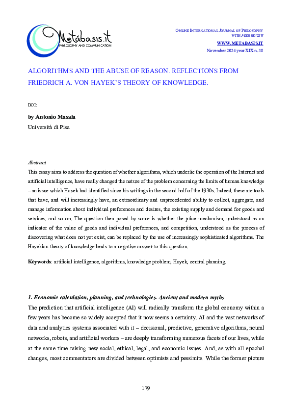 (PDF) Algorithms and the Abuse of Reason. Reflections from Friedrich A ...