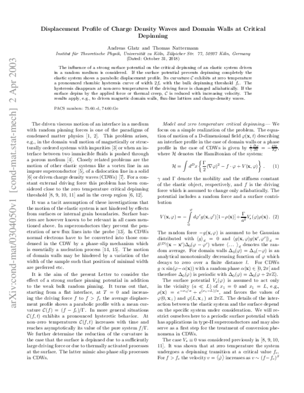 (PDF) Displacement Profile of Charge Density Waves and Domain Walls at ...