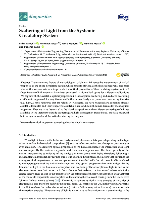 (PDF) Scattering of Light from the Systemic Circulatory System