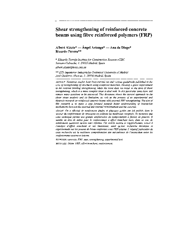 (PDF) Shear strengthening of reinforced concrete beams using fibre ...