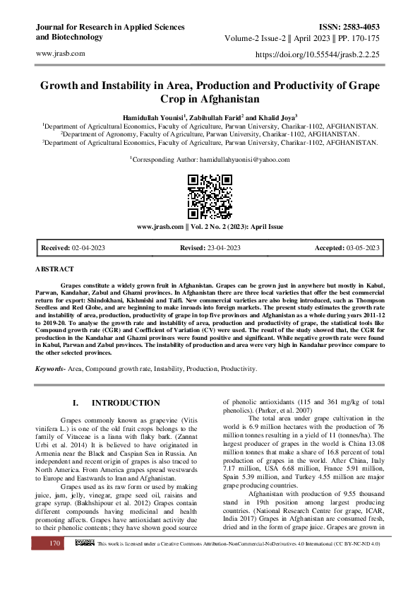 (PDF) Growth and Instability in Area, Production and Productivity of ...