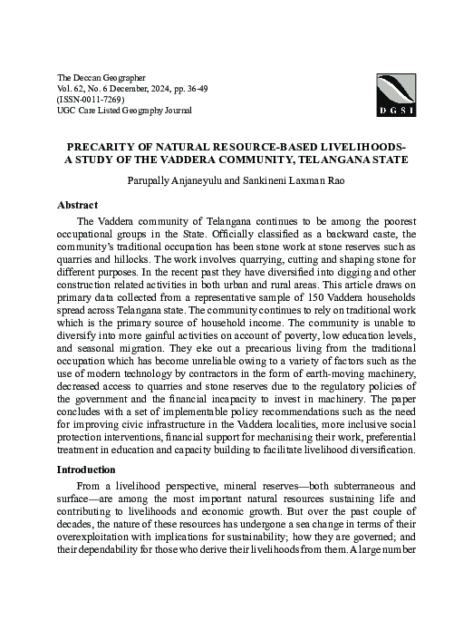 (PDF) PRECARITY OF NATURAL RESOURCE-BASED LIVELIHOODS-A STUDY OF THE ...