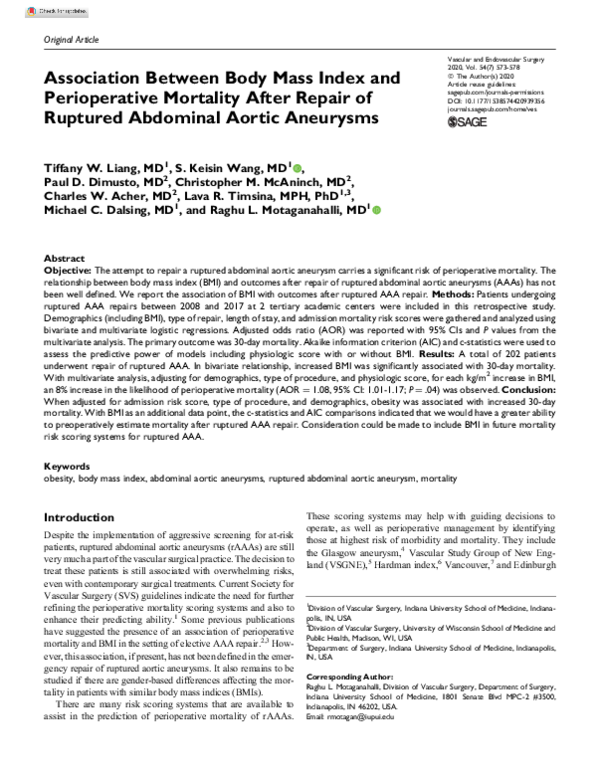 (PDF) Association Between Body Mass Index and Perioperative Mortality ...