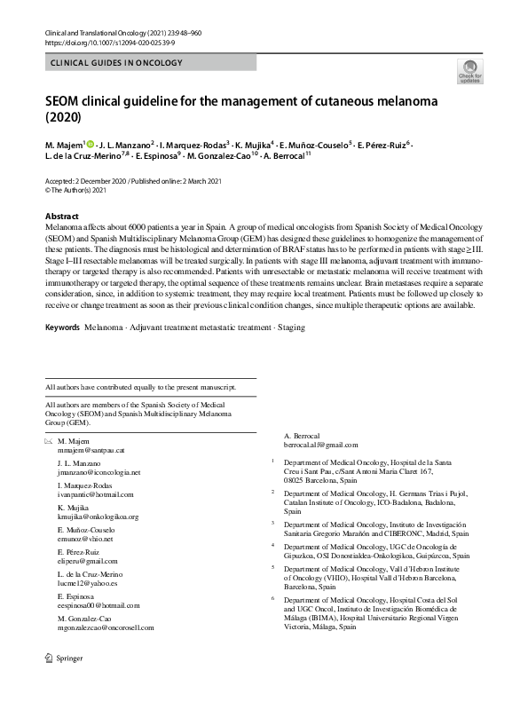 (PDF) SEOM clinical guideline for the management of cutaneous melanoma ...