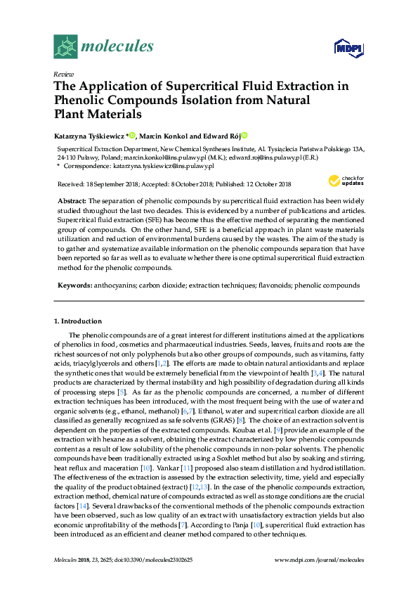 (PDF) The Application of Supercritical Fluid Extraction in Phenolic ...