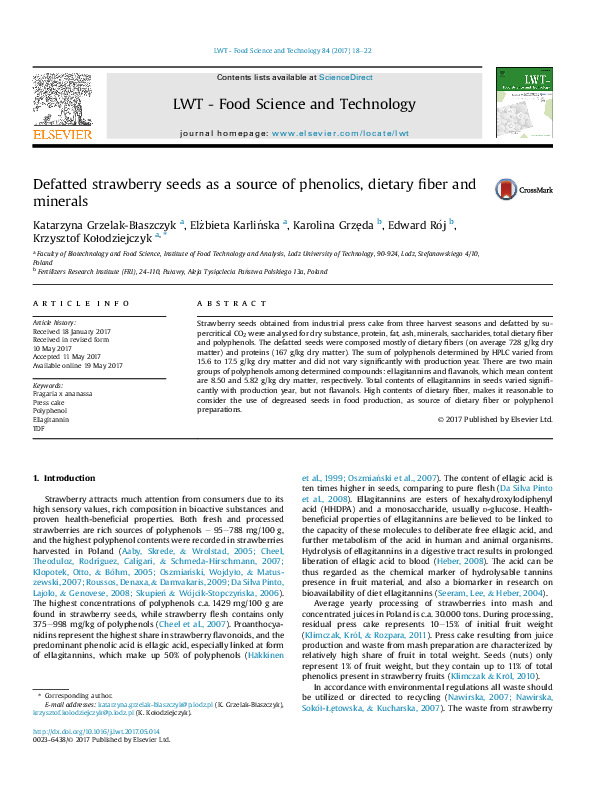 (PDF) Defatted strawberry seeds as a source of phenolics, dietary fiber ...