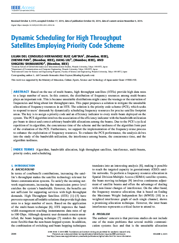 (PDF) Dynamic Scheduling for High Throughput Satellites Employing ...