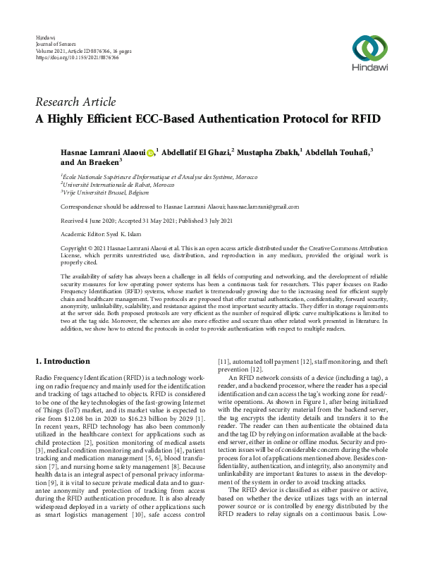 (PDF) A Highly Efficient ECC-Based Authentication Protocol for RFID