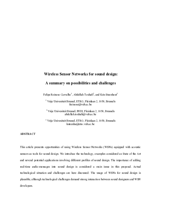 (PDF) Wireless Sensor Networks for sound design