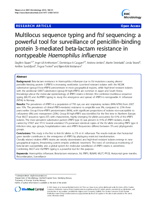 (PDF) Multilocus sequence typing and ftsI sequencing: a powerful tool ...