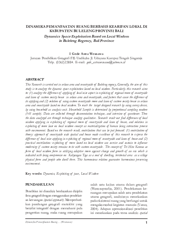 (PDF) Dynamics Space Exploitation Based on Local Wisdom in Buleleng ...