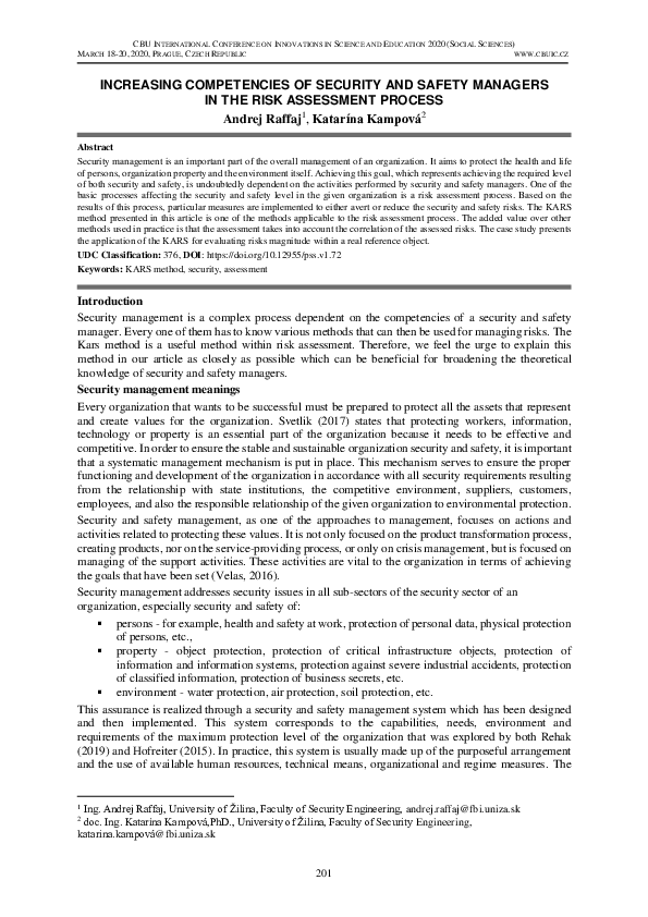 (PDF) Increasing Competencies of Security and Safety Managers in the ...