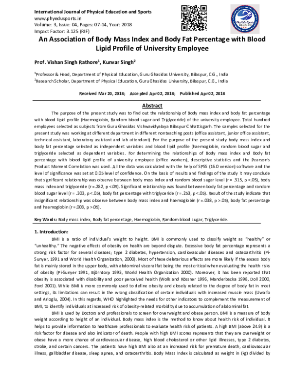 (PDF) An Association of Body Mass Index and Body Fat Percentage with ...