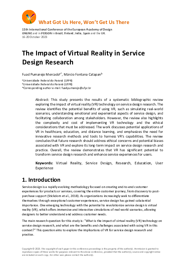 (PDF) The Impact of Virtual Reality in Service Design Research