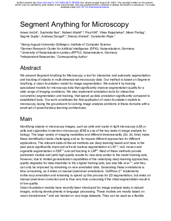 (PDF) Segment Anything for Microscopy