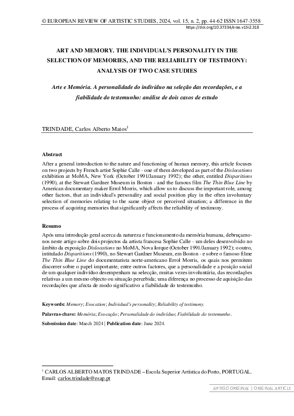 (PDF) ART AND MEMORY THE INDIVIDUAL S PERSONALITY IN THE SELECTION OF ...